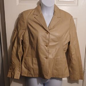 VINTAGE Khaki Tan Leather Blazer. Sz. 16